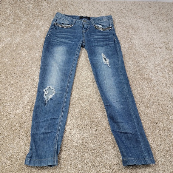 Rewash Embellished Distressed Jeans Ripped Denim Blue Jeans Size‎ 1 - Picture 1 of 8